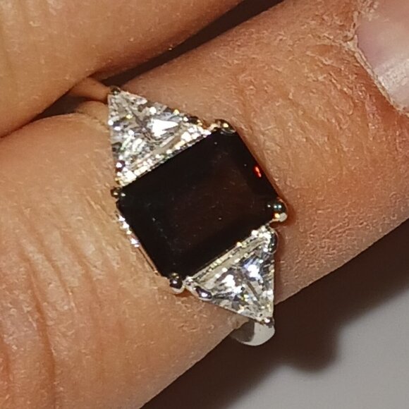 Vintage 90s Sterling Silver Smoky Quartz CZ Cocktail Ring Size 7.5 - Picture 14 of 16